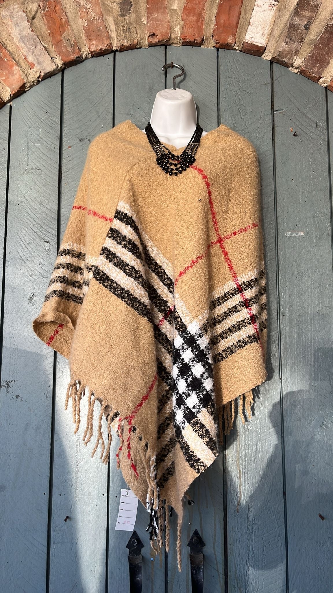 Sand Brown Patterned Poncho Shawl