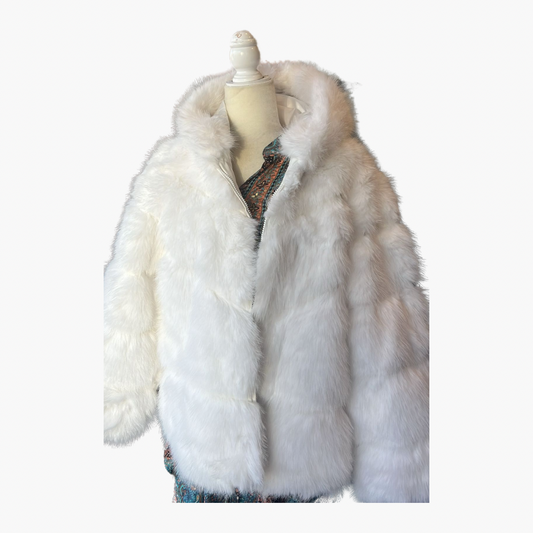 White Faux Fur Coat with Hoodie
