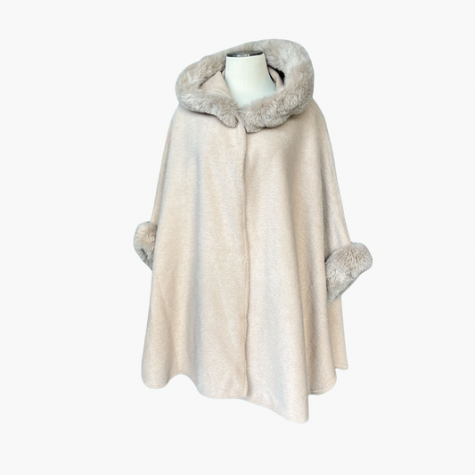 Velvet Poncho Shawl with Faux Fur.