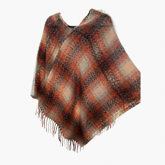Plaid Patterned Poncho Shawl.