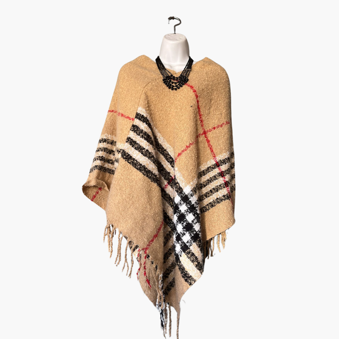 Sand Brown Patterned Poncho Shawl