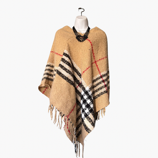 Sand Brown Patterned Poncho Shawl