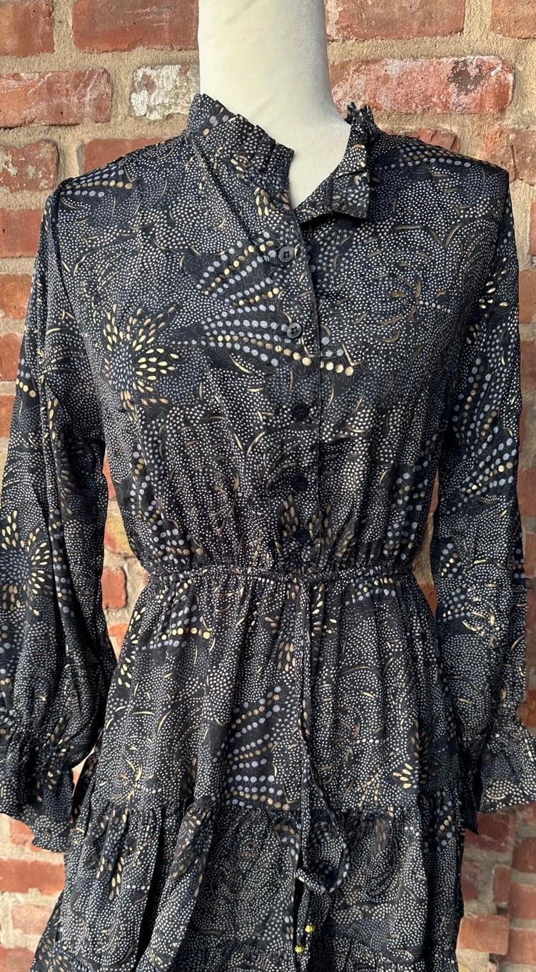 Black and gold print short dress/top