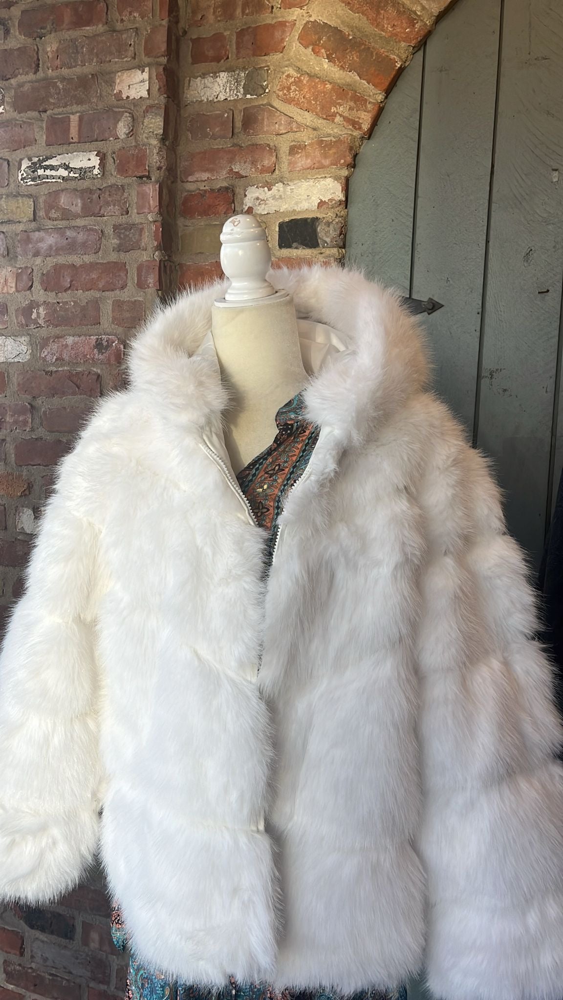 White Faux Fur Coat with Hoodie